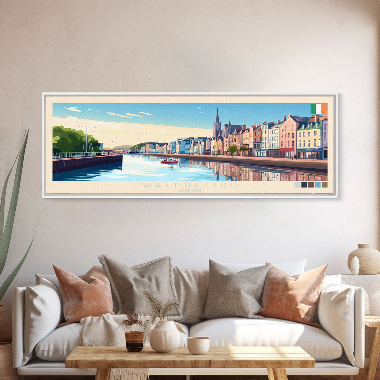 Waterford, Ireland Panoramic Travel Poster Canvas Print, Waterford, Ireland Painting, Ireland Art, Waterford Travel Art, Guest Room Painting