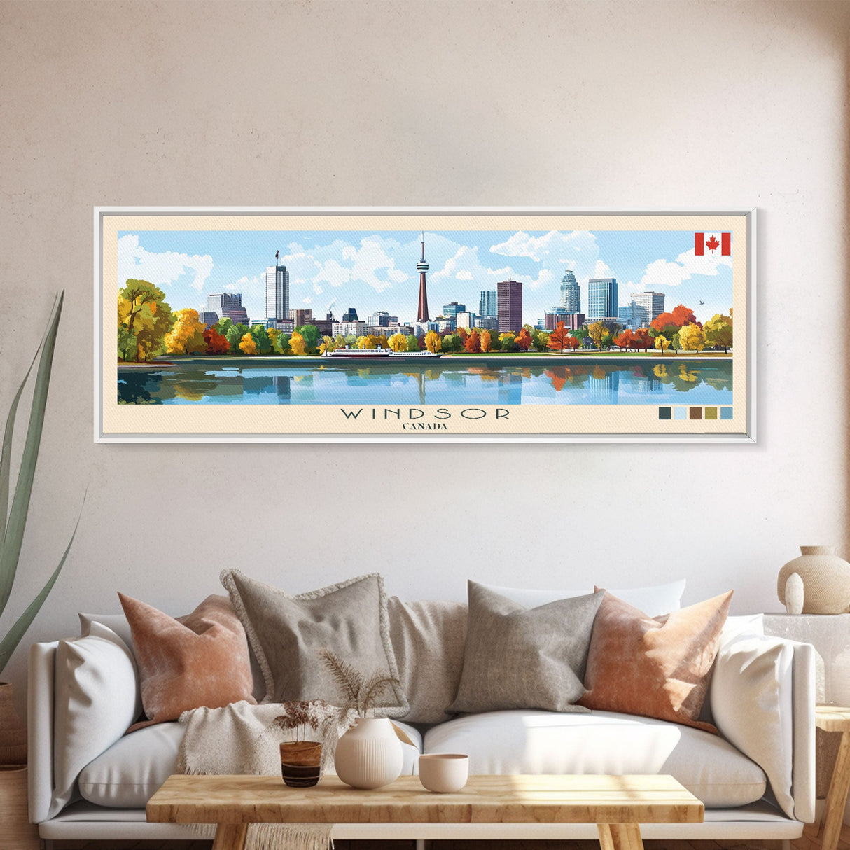 Windsor, Canada Panoramic Travel Poster Canvas Print, Windsor, Canada Painting, Canada Art, Windsor Panoramic Travel Art, Travel Painting