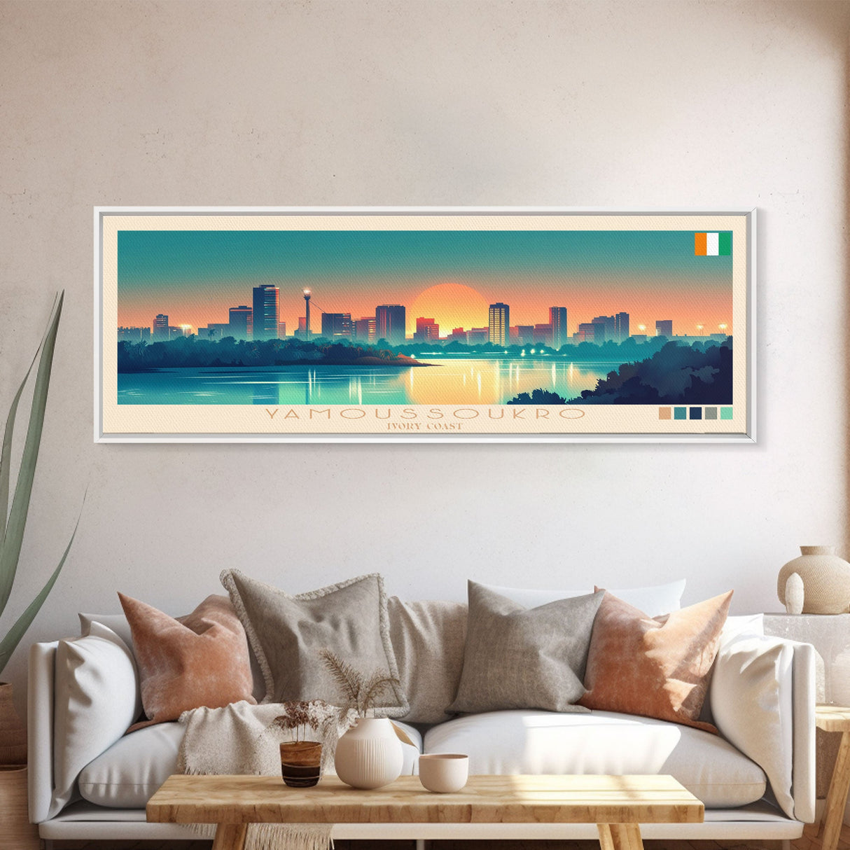 Yamoussoukro, Ivory Coast Travel Poster Panoramic Canvas Print, Yamoussoukro, Ivory Coast Painting, Ivory Coast Art, Yamoussoukro Travel Art, Guest Room Painting