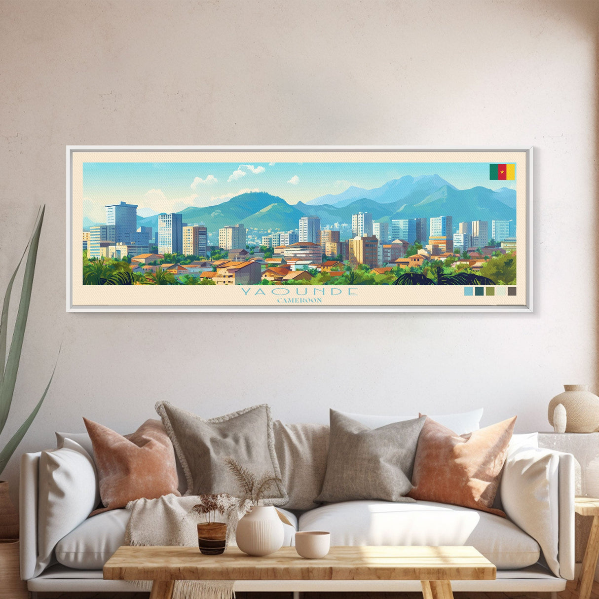 Yaounde, Cameroon Panoramic Travel Poster Canvas Print, Yaounde, Cameroon Painting, Cameroon Art, Yaounde Panoramic Travel Art, Travel Painting