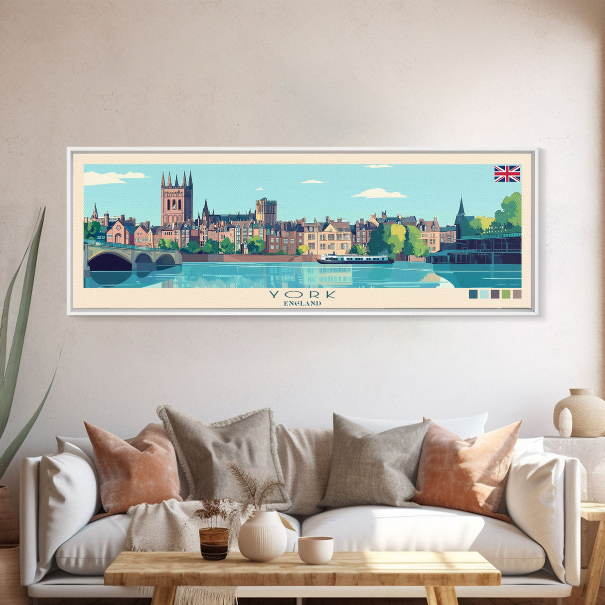 Panoramic Travel Poster York, England Canvas Print, York, England Painting, England Art, York Travel Art, Guest Room Painting