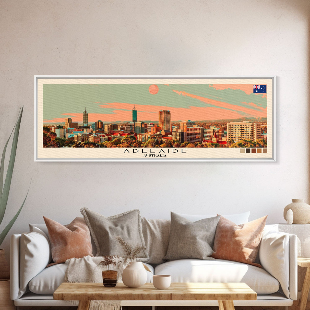 Adelaide, Australia Panoramic Canvas Print, Adelaide, Australia Painting, Australia Art, Adelaide Travel Poster, Travel Art, Guest Room Painting