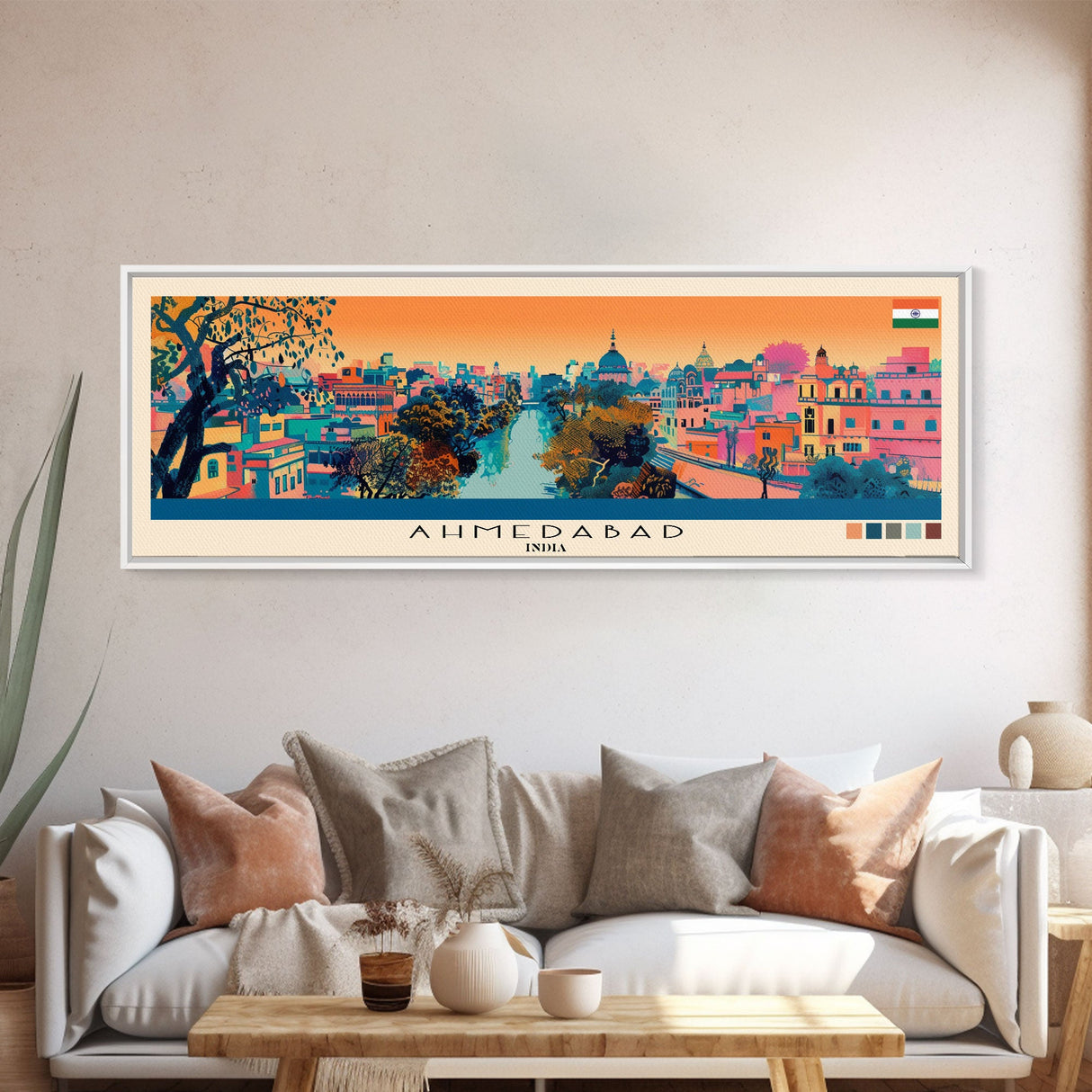 Ahmedabad, India Panoramic Canvas Print, Ahmedabad, India Painting, India Art, Ahmedabad Travel Poster, Travel Art, Vacation Gift