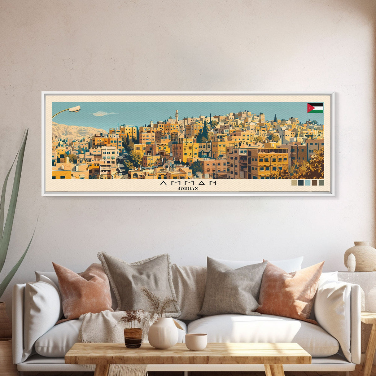 Amman, Jordan Panoramic Canvas Print, Amman, Jordan Painting, Jordan Art, Amman Travel Poster, Travel Art, Guest Room Painting