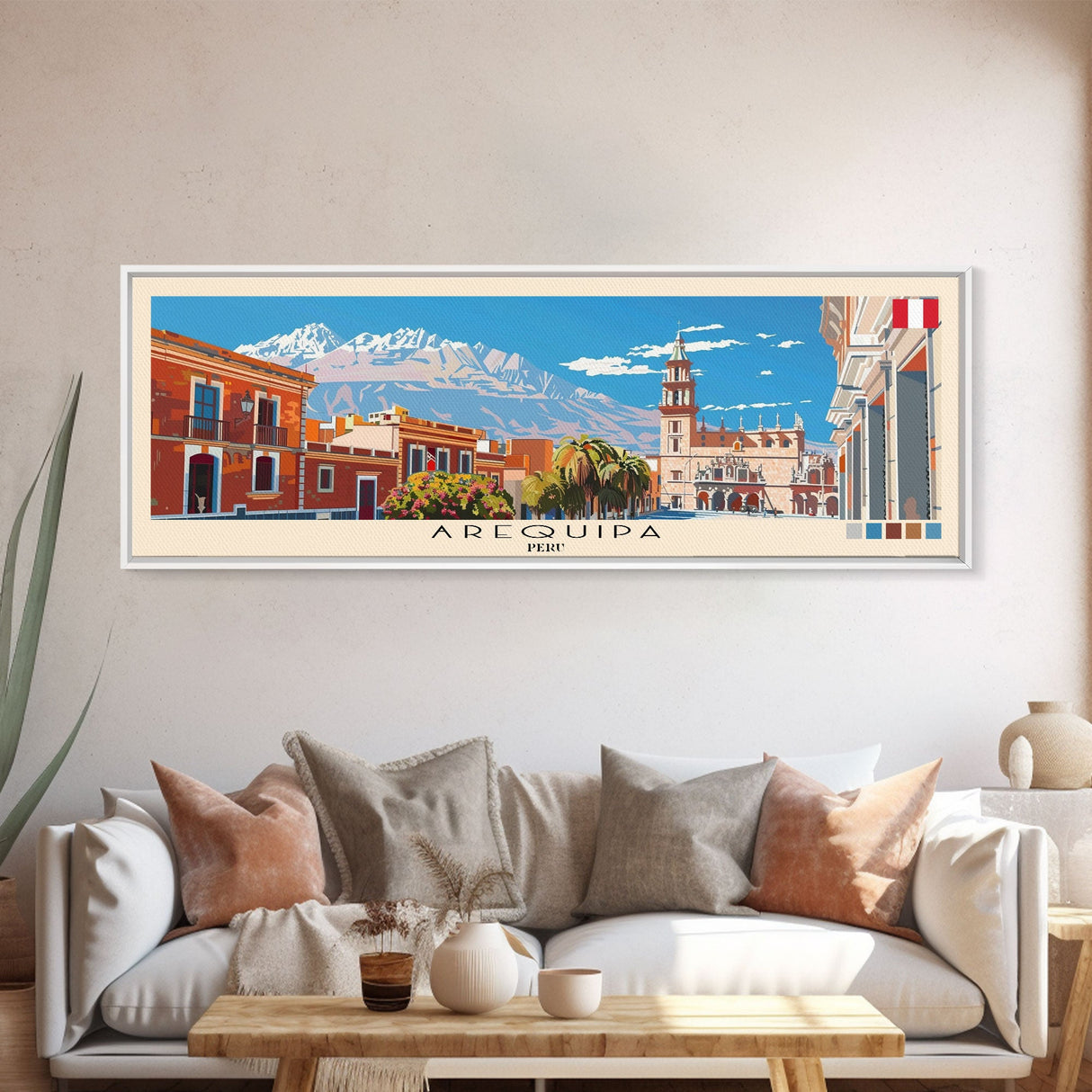 Arequipa, Peru Panoramic Canvas Print, Arequipa, Peru Painting, Peru Art, Arequipa Travel Poster, Travel Art, Guest Room Painting