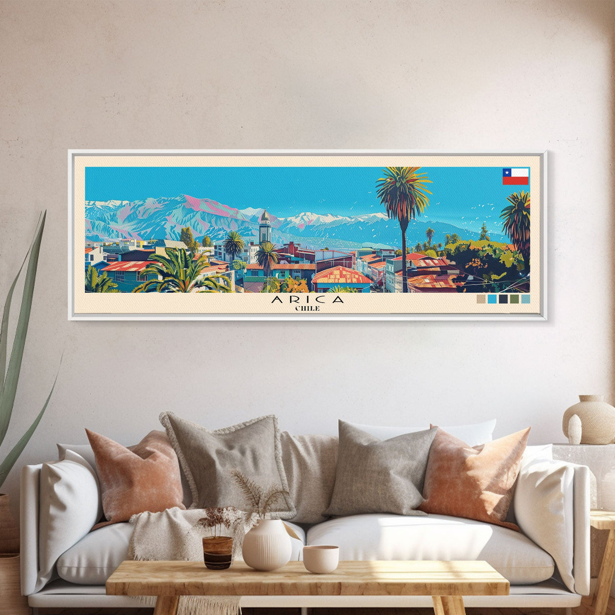 Arica, Chile Panoramic Canvas Print, Arica, Chile Painting, Chile Art, Arica Travel Poster, Travel Art, Guest Room Painting