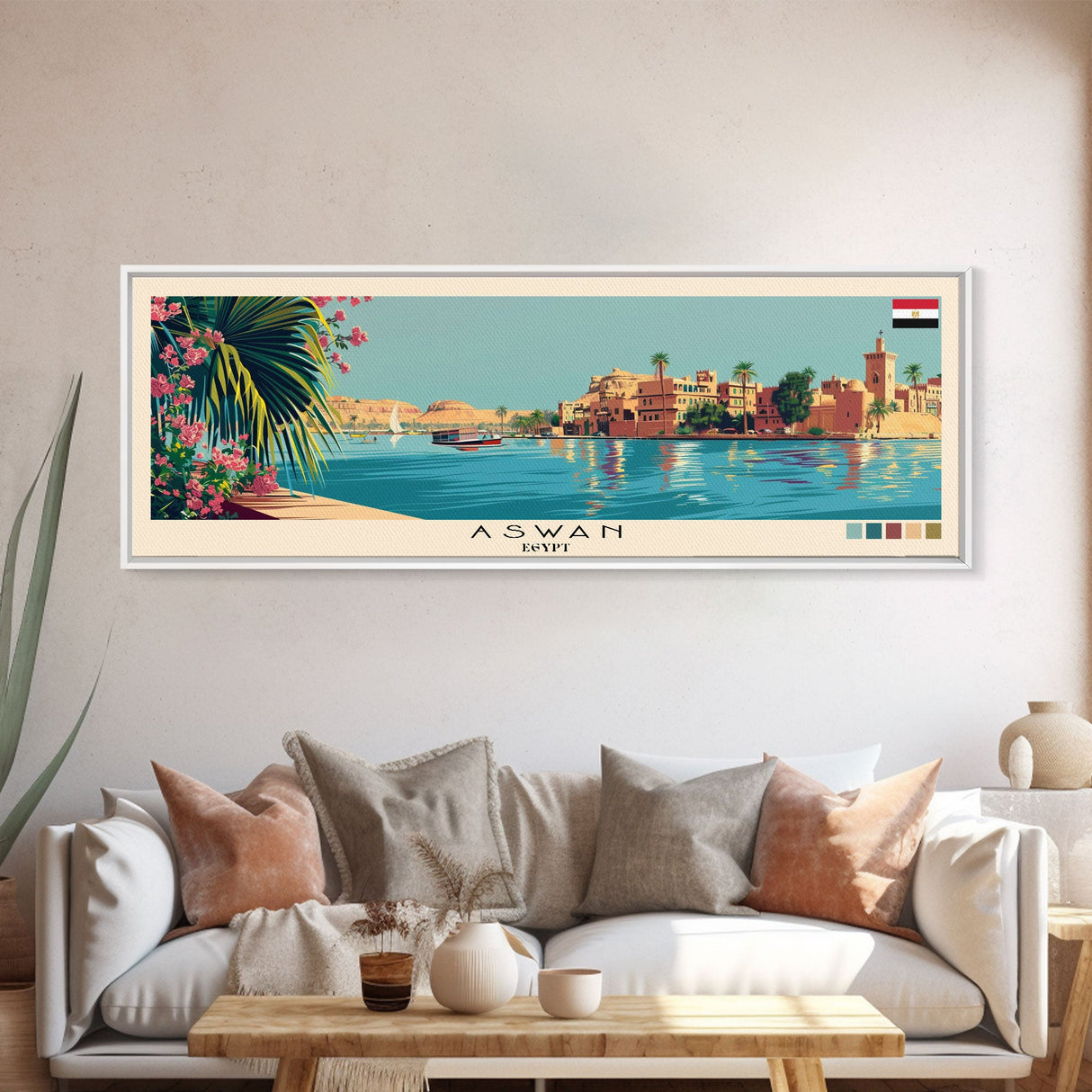 Aswan, Egypt Panoramic Canvas Print, Aswan, Egypt Painting, Egypt Art, Aswan Travel Poster, Travel Art, Housewarming Gift