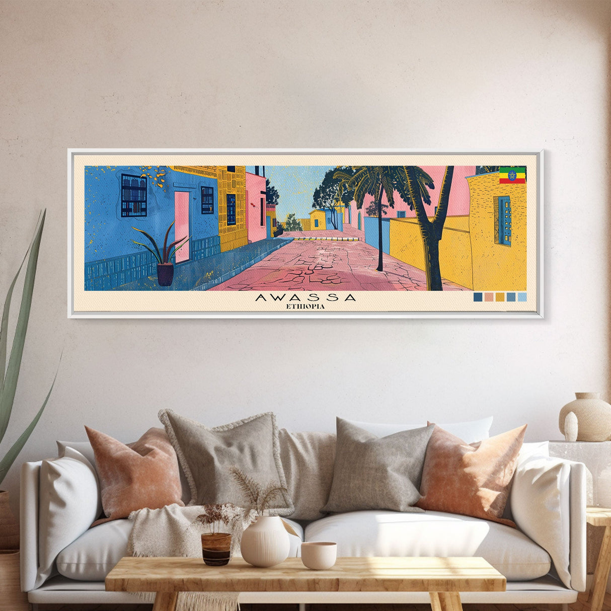 Awassa, Ethiopia Panoramic Canvas Print, Awassa, Ethiopia Painting, Ethiopia Art, Awassa Travel Poster, Travel Art, Living Room Painting