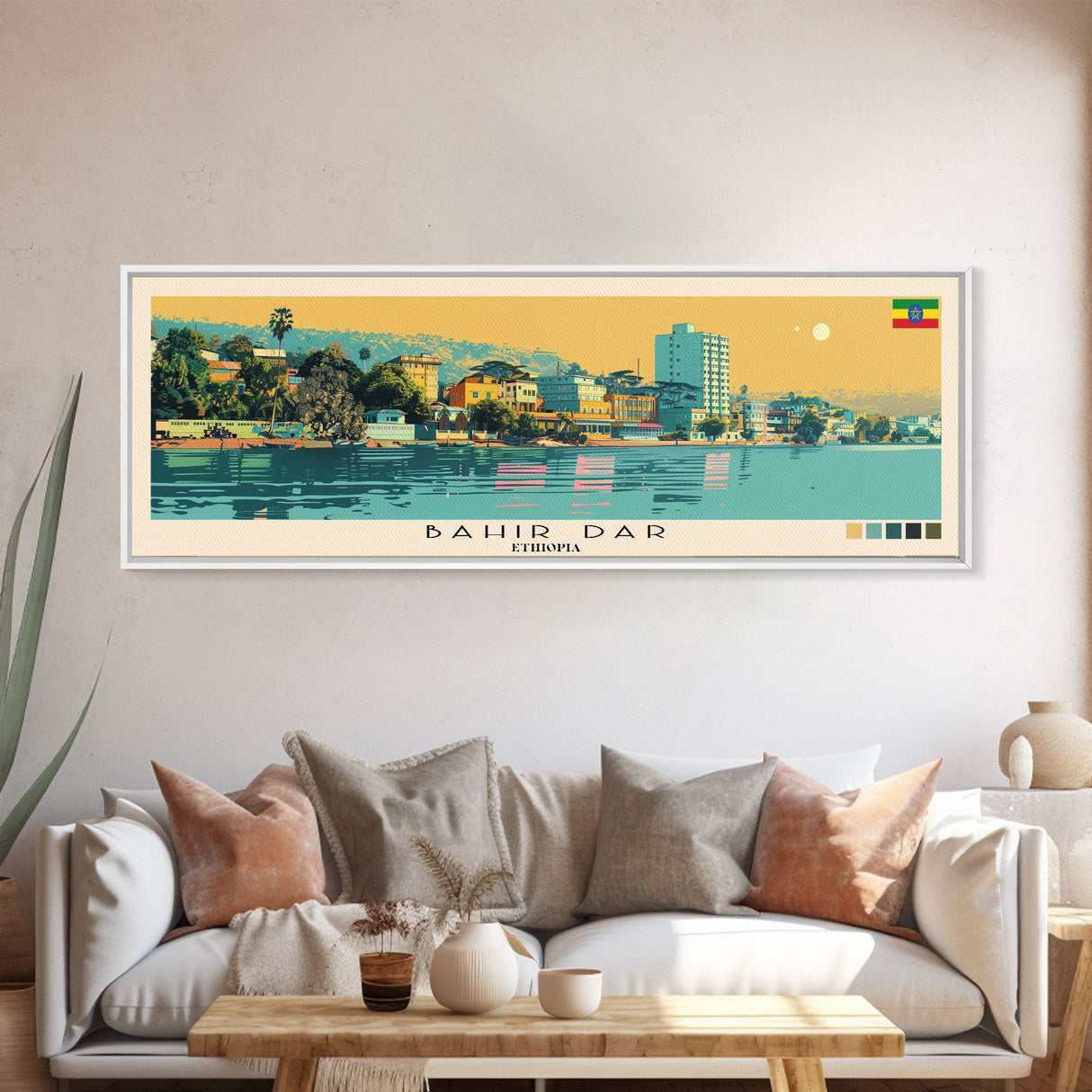 Bahir Dar, Ethiopia Panoramic Canvas Print, Bahir Dar, Ethiopia Painting, Ethiopia Art, Bahir Dar Travel Poster, Travel Art, Guest Room Painting