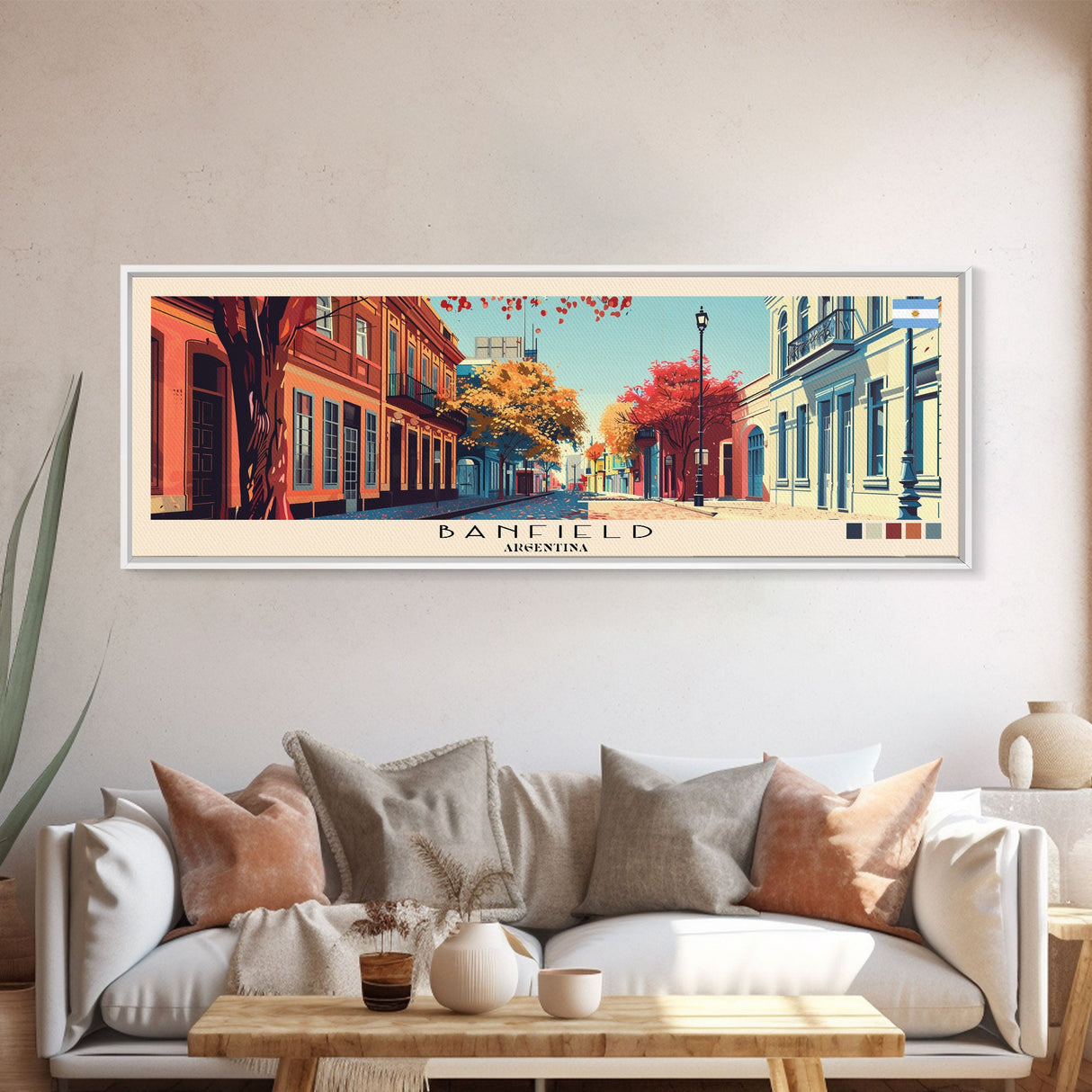 Banfield, Argentina Panoramic Canvas Print, Banfield, Argentina Painting, Argentina Art, Banfield Travel Poster, Travel Art, Guest Room Painting