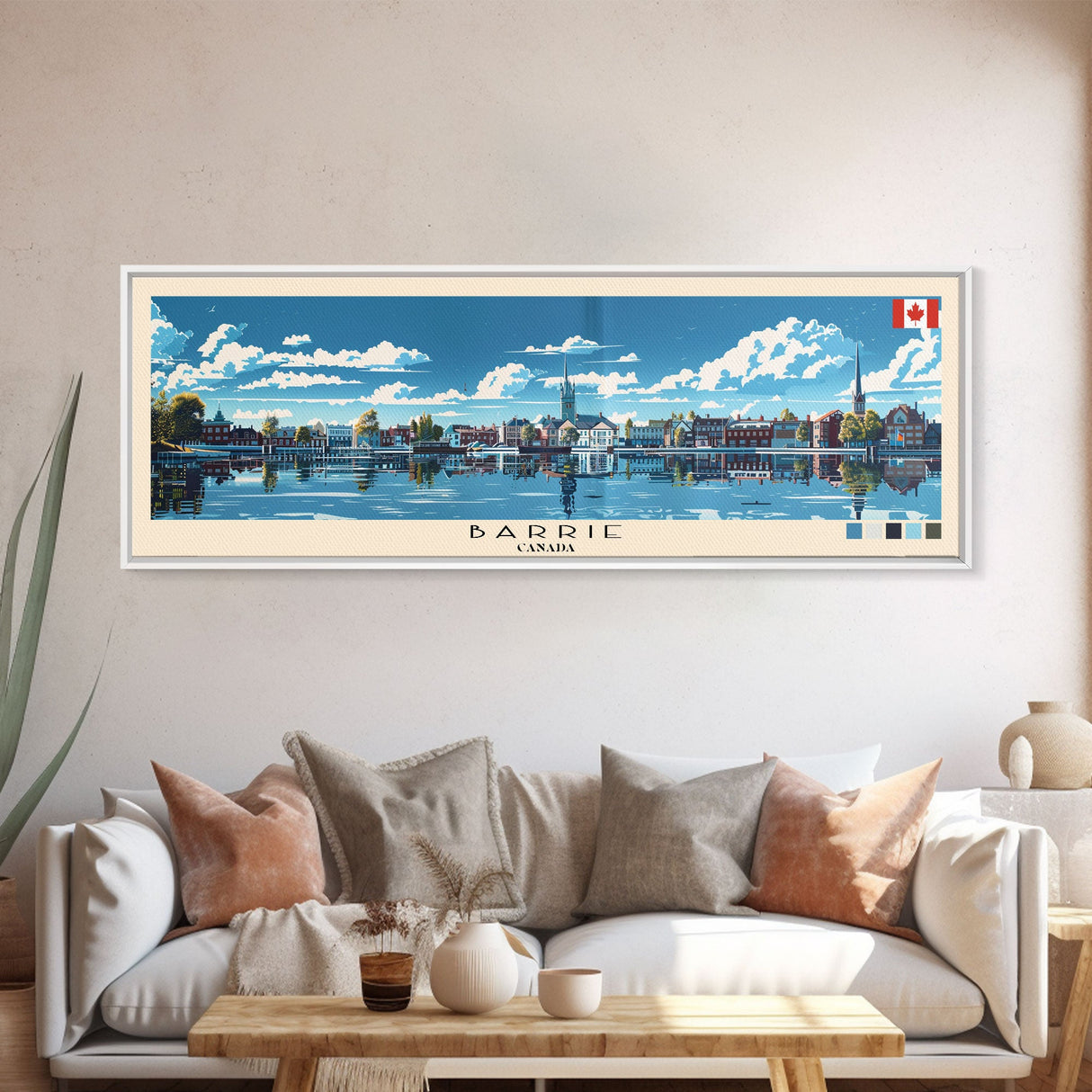 Barrie, Canada Panoramic Canvas Print, Barrie, Canada Painting, Canada Art, Barrie Travel Poster, Travel Art, Guest Room Painting