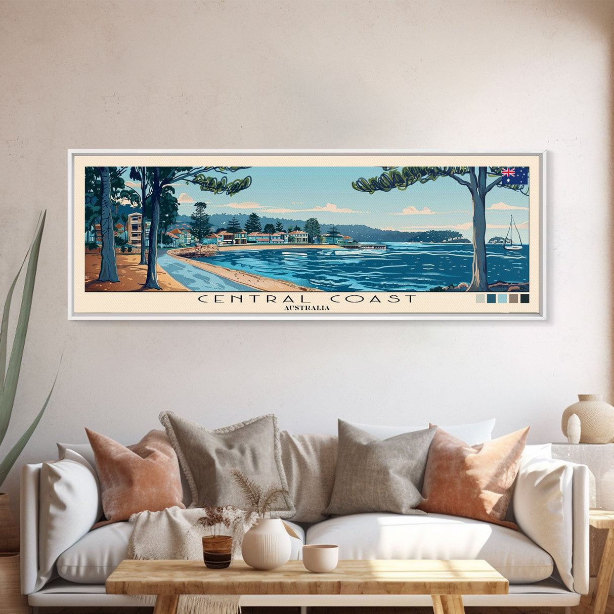 Central Coast, Australia Panoramic Canvas Print, Central Coast, Australia Painting, Australia Art, Central Coast Travel Poster, Travel Art, Vacation Gift