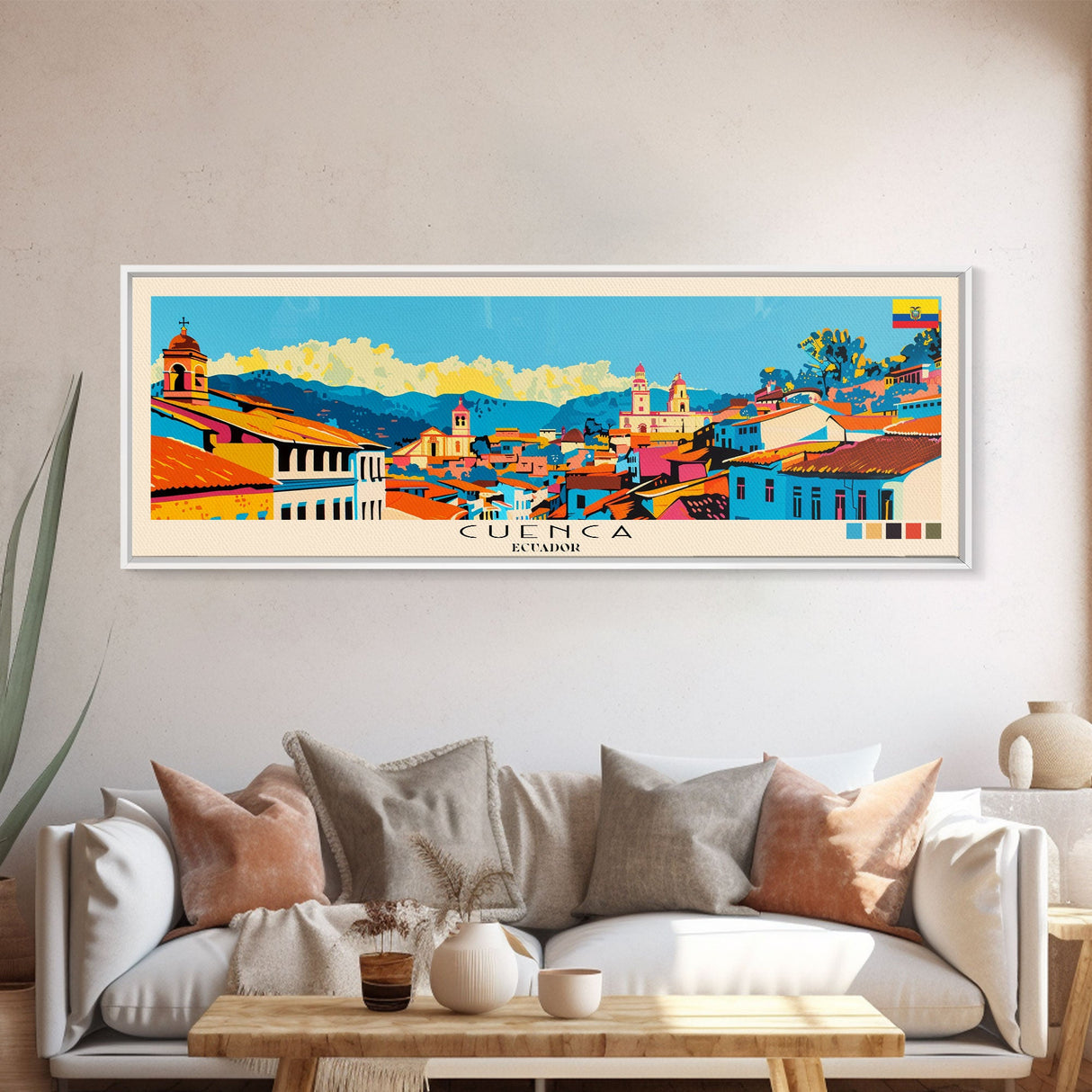 Cuenca, Ecuador Panoramic Canvas Print, Cuenca, Ecuador Painting, Ecuador Art, Cuenca Travel Poster, Travel Art, Guest Room Painting