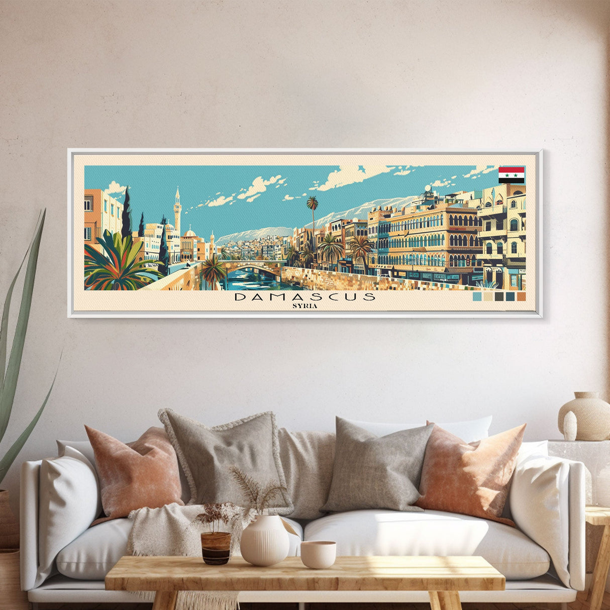 Damascus, Syria Panoramic Canvas Print, Damascus, Syria Painting, Syria Art, Damascus Travel Poster, Travel Art, Guest Room Painting