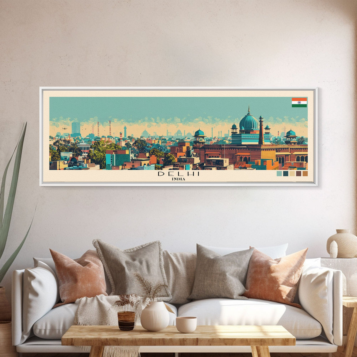 Delhi, India Panoramic Canvas Print, Delhi, India Painting, India Art, Delhi Travel Poster, Travel Art, Guest Room Painting