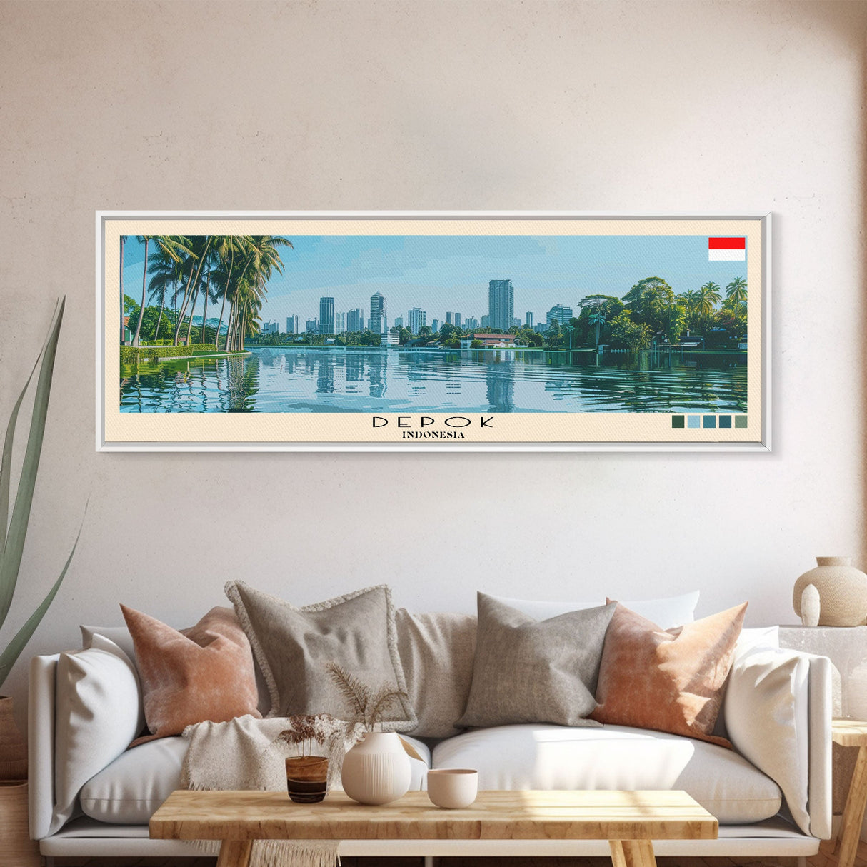 Depok, Indonesia Panoramic Canvas Print, Depok, Indonesia Painting, Indonesia Art, Depok Travel Poster, Travel Art, Guest Room Painting