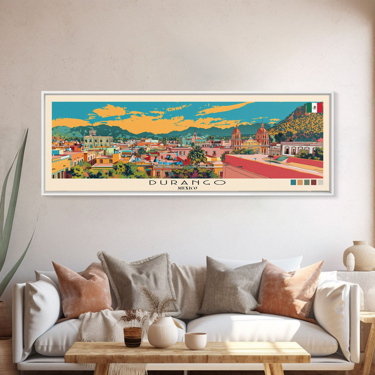 Durango, Mexico Panoramic Canvas Print, Durango, Mexico Painting, Mexico Art, Durango Travel Poster, Travel Art, Guest Room Painting