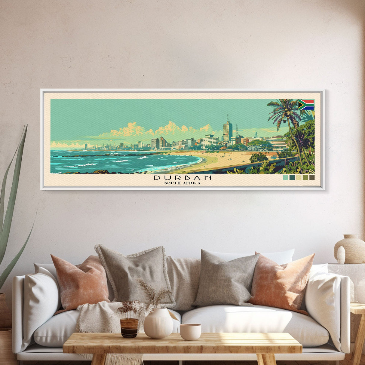 Durban, South Africa Panoramic Canvas Print, Durban, South Africa Painting, South Africa Art, Durban Travel Poster, Travel Art, Guest Room Painting