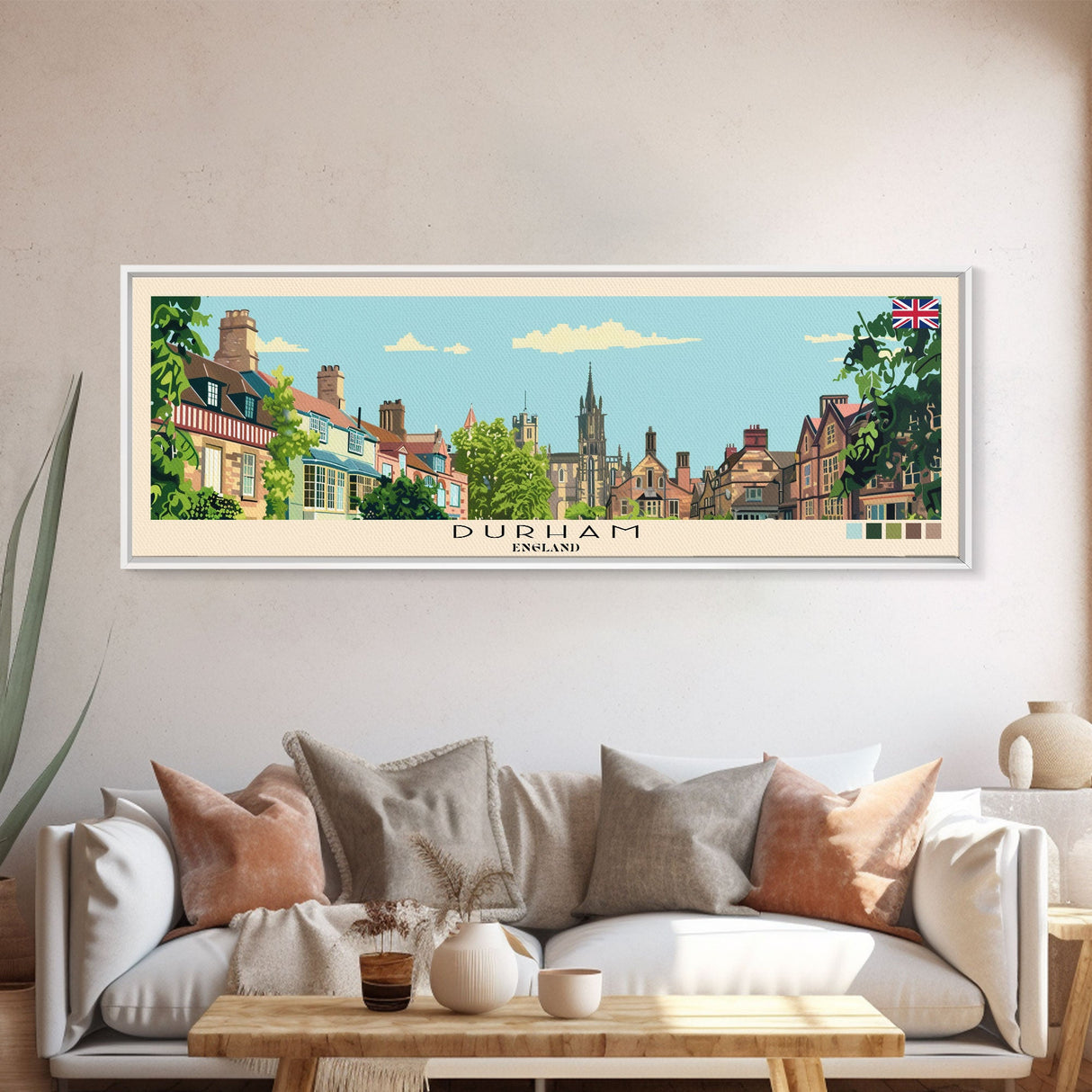 Durham, England Panoramic Canvas Print, Durham, England Painting, England Art, Durham Travel Poster, Travel Art, Vacation Gift