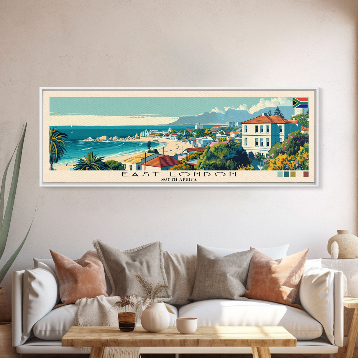 East London, South Africa Panoramic Canvas Print, East London, South Africa Painting, South Africa Art, East London Travel Poster, Travel Art, Guest Room Painting