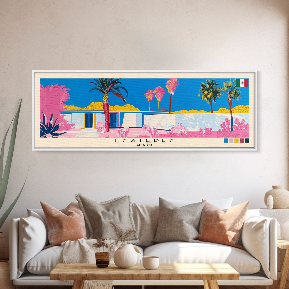 Ecatepec, Mexico Panoramic Canvas Print, Ecatepec, Mexico Painting, Mexico Art, Ecatepec Travel Poster, Travel Art, Guest Room Painting