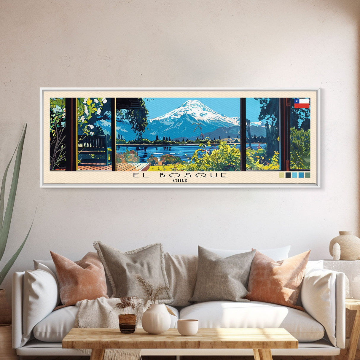 El Bosque, Chile Panoramic Canvas Print, El Bosque, Chile Painting, Chile Art, El Bosque Travel Poster, Travel Art, Guest Room Painting