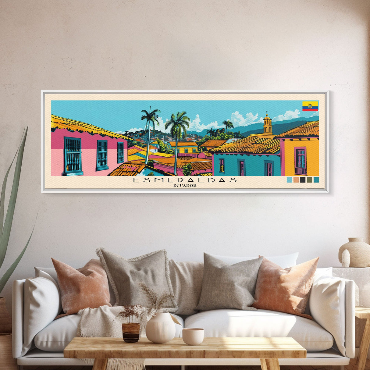 Esmeraldas, Ecuador Panoramic Canvas Print, Esmeraldas, Ecuador Painting, Ecuador Art, Esmeraldas Travel Poster, Travel Art, Guest Room Painting