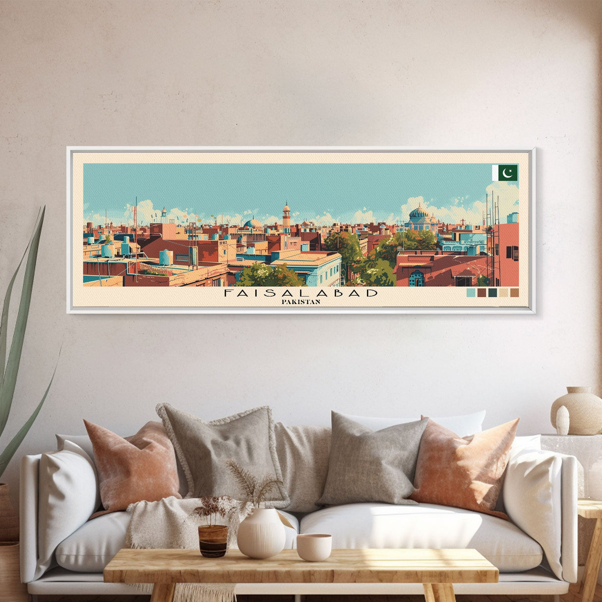 Faisalabad, Pakistan Panoramic Canvas Print, Faisalabad, Pakistan Painting, Pakistan Art, Faisalabad Travel Poster, Travel Art, Living Room Painting