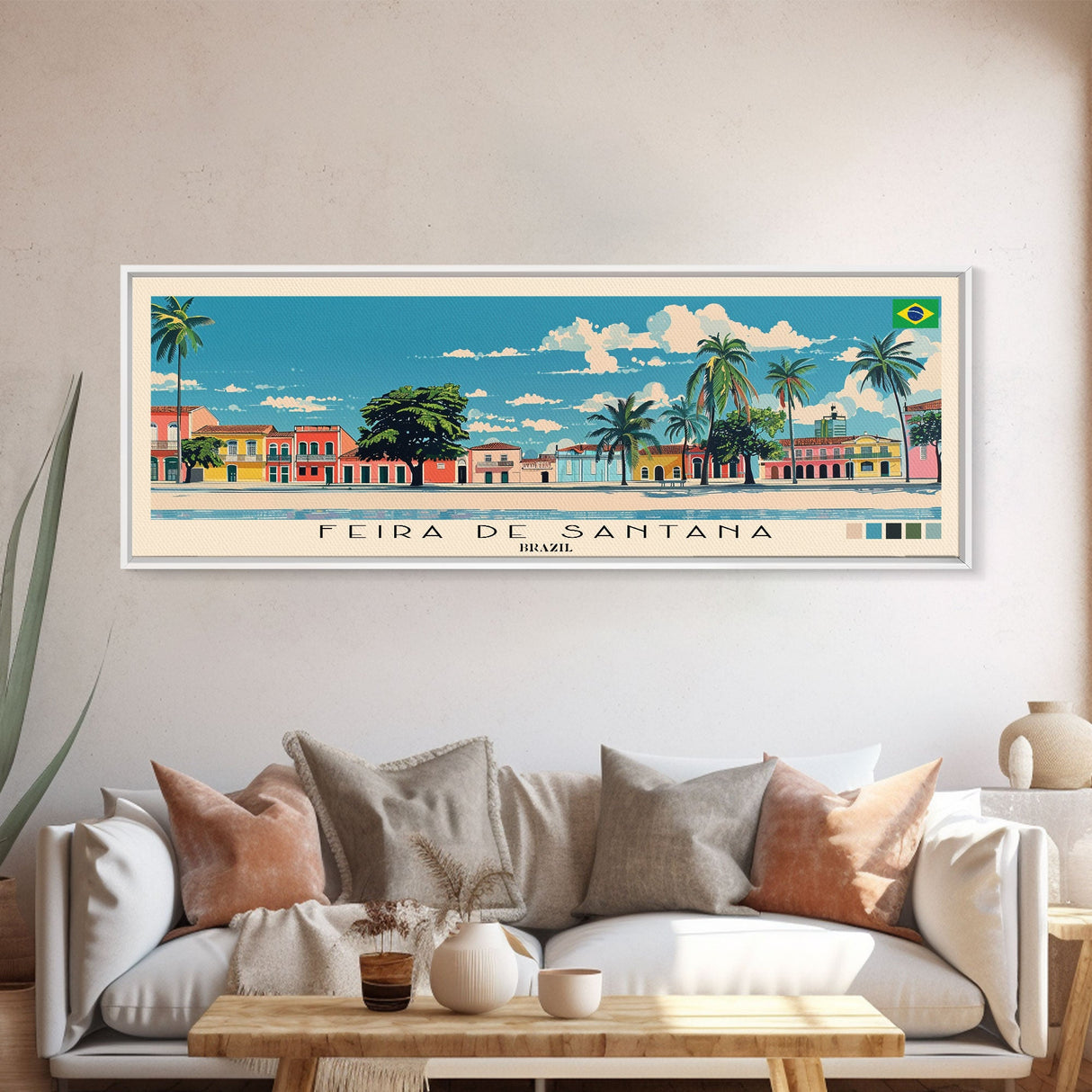 Feira de Santana, Brazil Panoramic Canvas Print, Feira de Santana, Brazil Painting, Brazil Art, Feira de Santana Travel Poster, Travel Art, Guest Room Painting