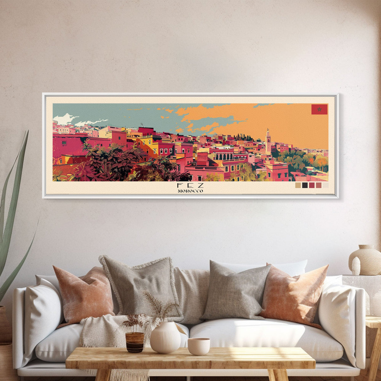 Fez, Morocco Panoramic Canvas Print, Fez, Morocco Painting, Morocco Art, Fez Travel Poster, Travel Art, Vacation Gift