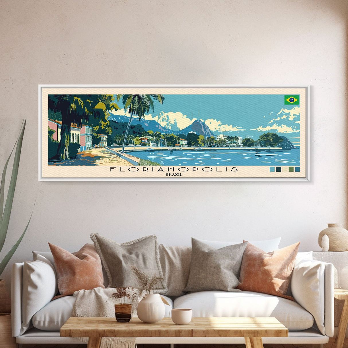 Florianopolis, Brazil Panoramic Canvas Print, Florianopolis, Brazil Painting, Brazil Art, Florianopolis Travel Poster, Travel Art, Living Room Painting