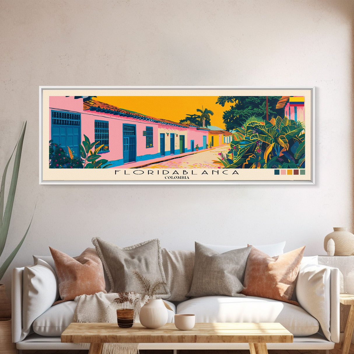 Floridablanca, Colombia Panoramic Canvas Print, Floridablanca, Colombia Painting, Colombia Art, Floridablanca Travel Poster, Travel Art, Housewarming Gift