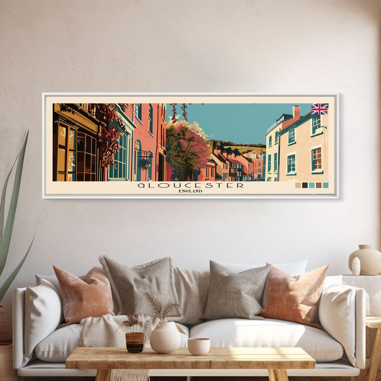 Gloucester, England Panoramic Canvas Print, Gloucester, England Painting, England Art, Gloucester Travel Poster, Travel Art, Guest Room Painting