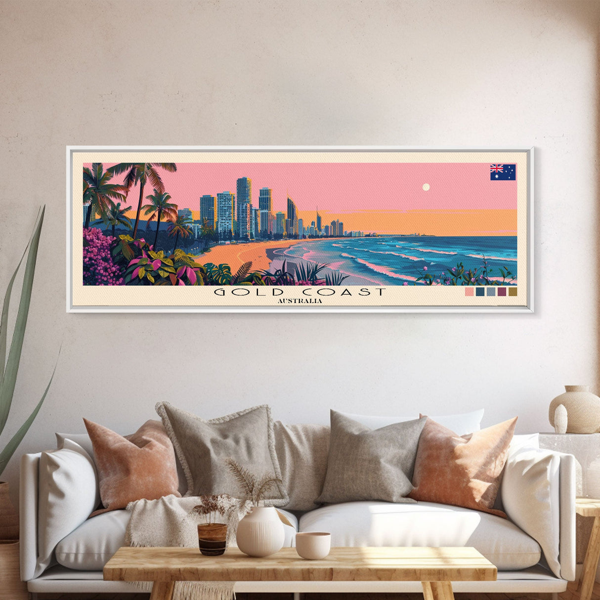 Gold Coast, Australia Panoramic Canvas Print, Gold Coast, Australia Painting, Australia Art, Gold Coast Travel Poster, Travel Art, Living Room Painting