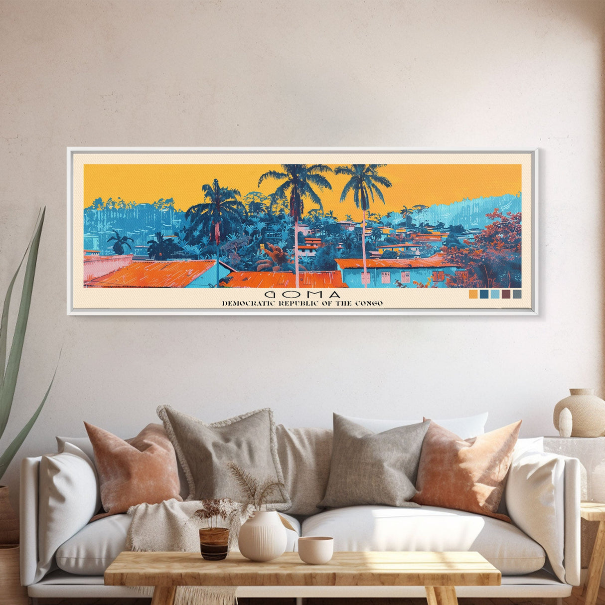 Goma, Congo Panoramic Canvas Print, Goma, Congo Painting, Congo Art, Goma Travel Poster, Travel Art, Housewarming Gift