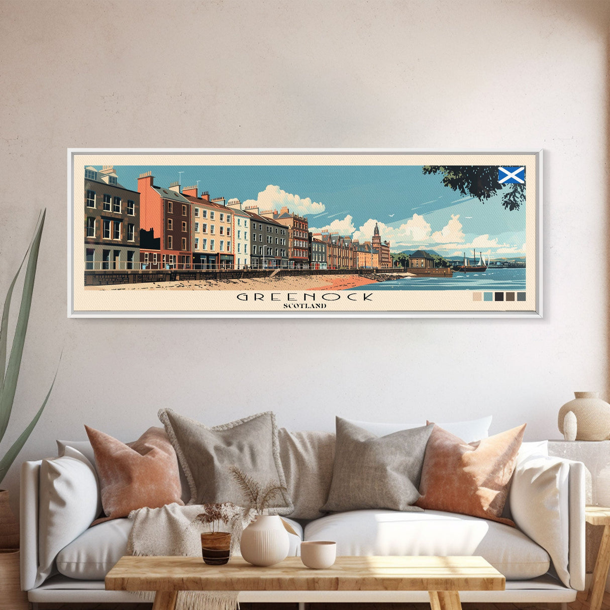 Greenock, Scotland Panoramic Canvas Print, Greenock, Scotland Painting, Scotland Art, Greenock Travel Poster, Travel Art, Guest Room Painting