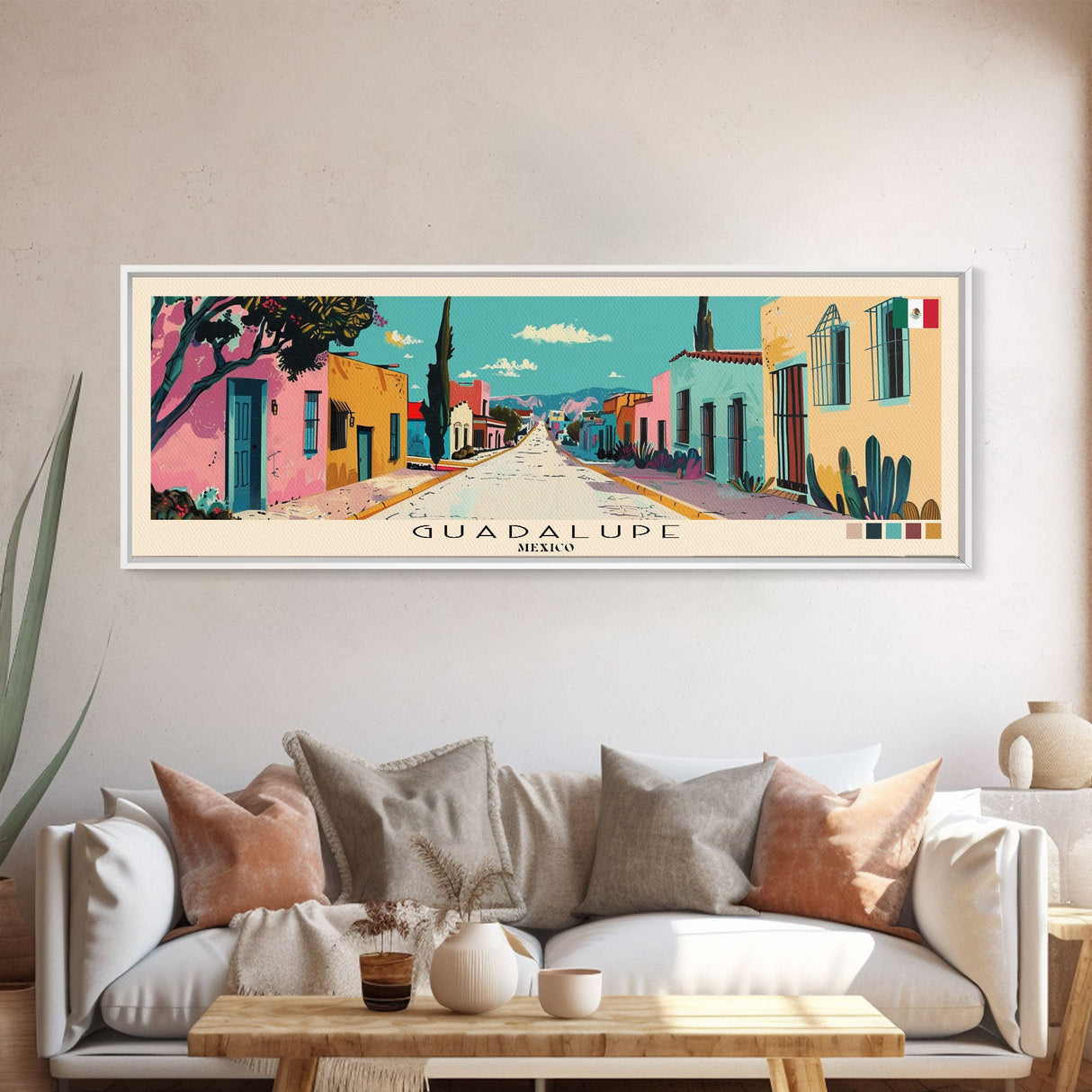 Guadalupe, Mexico Panoramic Canvas Print, Guadalupe, Mexico Painting, Mexico Art, Guadalupe Travel Poster, Travel Art, Housewarming Gift