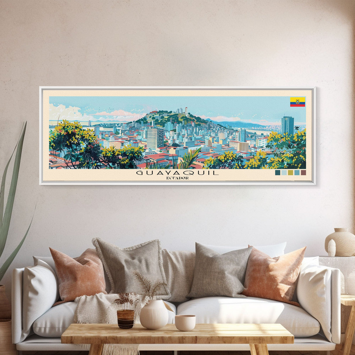 Guayaquil, Ecuador Panoramic Canvas Print, Guayaquil, Ecuador Painting, Ecuador Art, Guayaquil Travel Poster, Travel Art, Vacation Gift