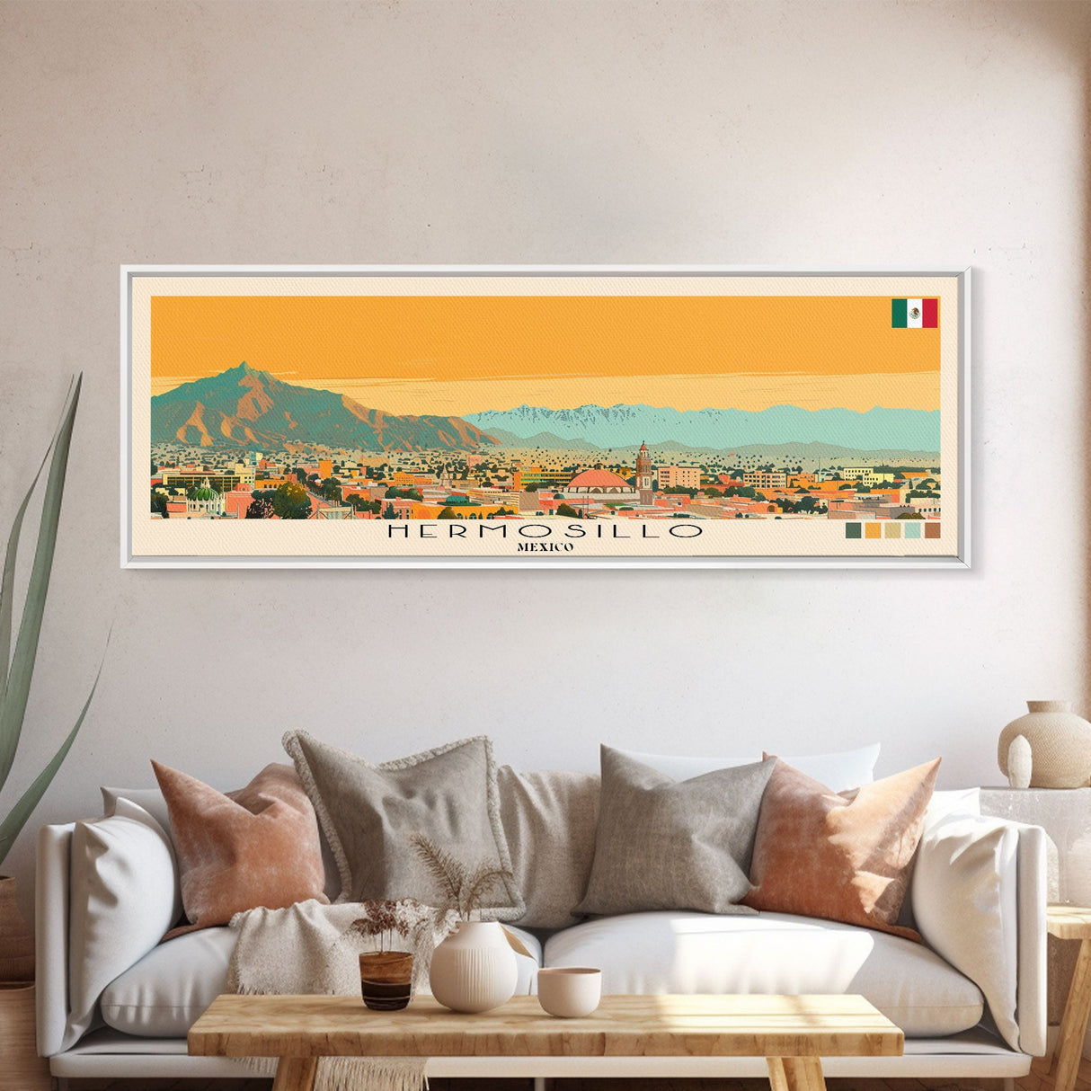 Hermosillo, Mexico Panoramic Canvas Print, Hermosillo, Mexico Painting, Mexico Art, Hermosillo Travel Poster, Travel Art, Living Room Painting