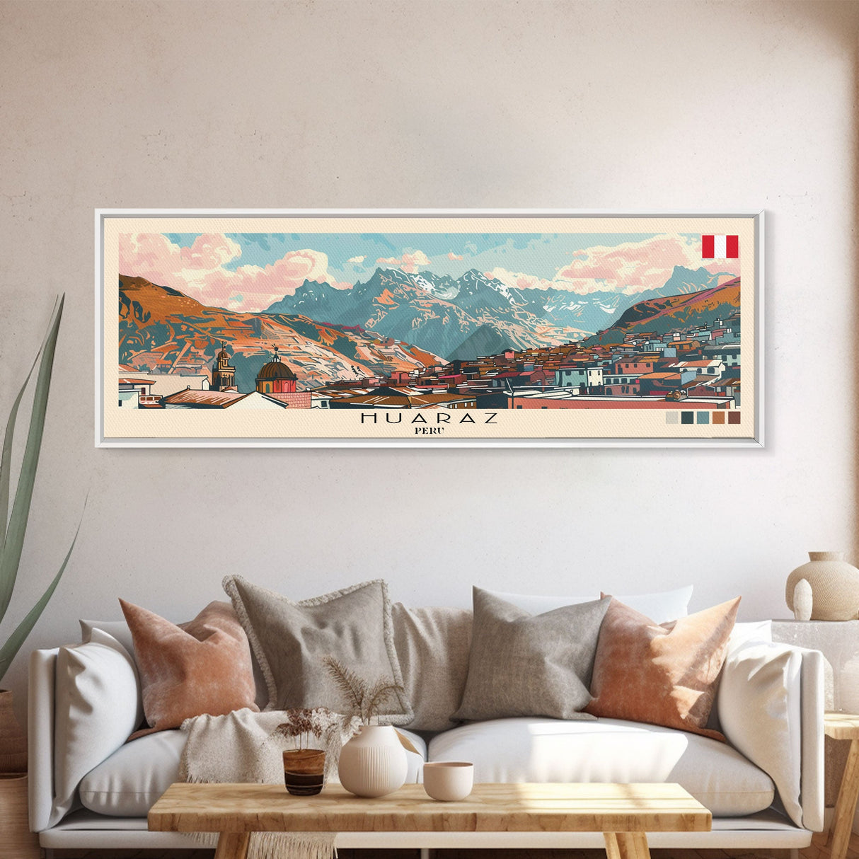 Huaraz, Peru Panoramic Canvas Print, Huaraz, Peru Painting, Peru Art, Huaraz Travel Poster, Travel Art, Guest Room Painting