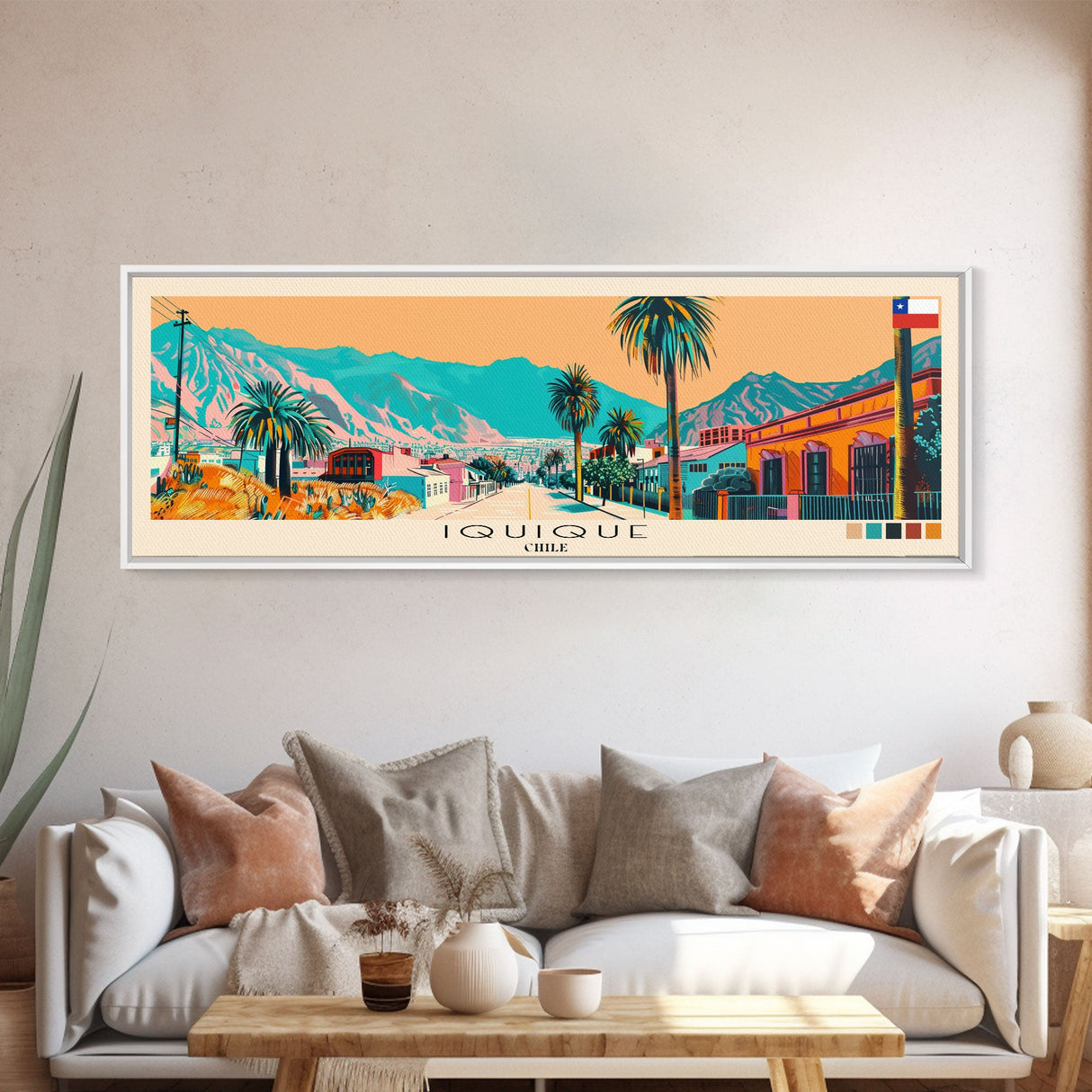 Iquique, Chile Panoramic Canvas Print, Iquique, Chile Painting, Chile Art, Iquique Travel Poster, Travel Art, Vacation Gift