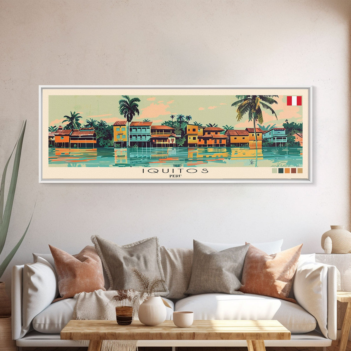 Iquitos, Peru Panoramic Canvas Print, Iquitos, Peru Painting, Peru Art, Iquitos Travel Poster, Travel Art, Living Room Painting