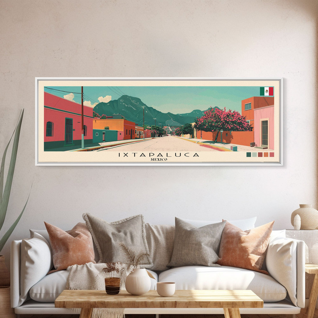 Ixtapaluca, Mexico Panoramic Canvas Print, Ixtapaluca, Mexico Painting, Mexico Art, Ixtapaluca Travel Poster, Travel Art, Living Room Painting