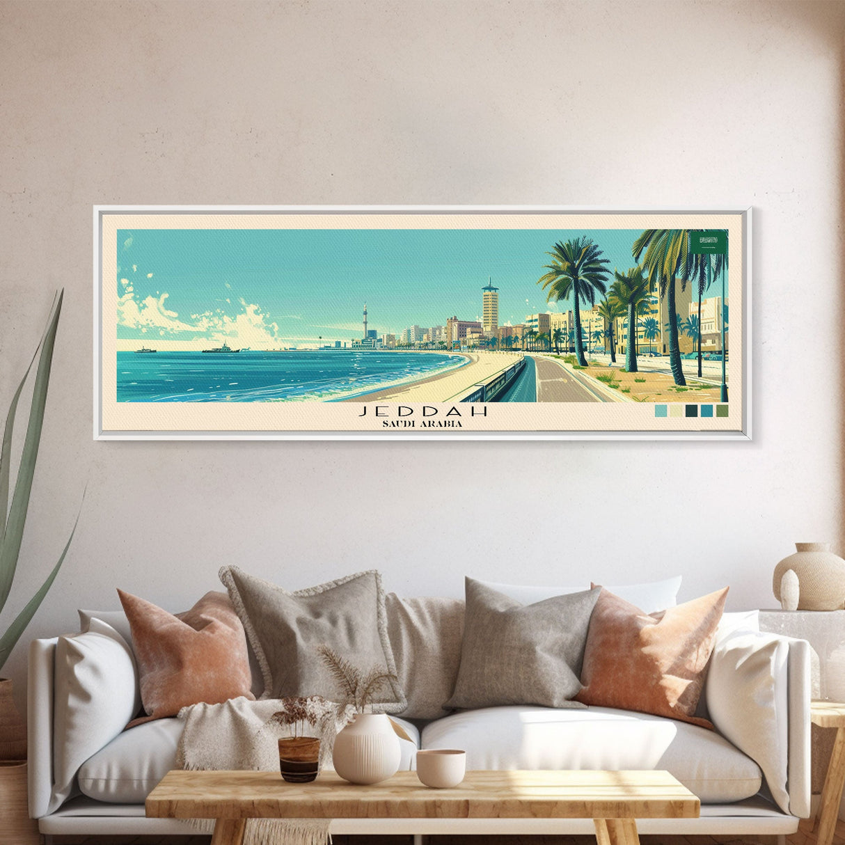 Jeddah, Saudi Arabia Panoramic Canvas Print, Jeddah, Saudi Arabia Painting, Saudi Arabia Art, Jeddah Travel Poster, Travel Art, Guest Room Painting