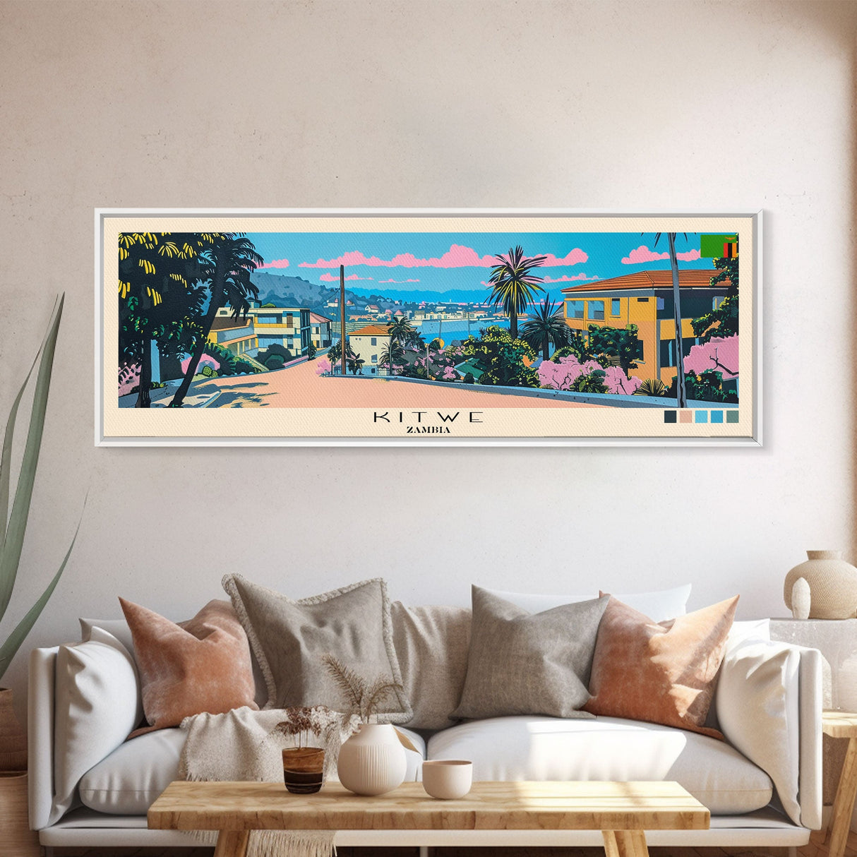 Kitwe, Zambia Panoramic Canvas Print, Kitwe, Zambia Painting, Zambia Art, Kitwe Travel Poster, Travel Art, Guest Room Painting