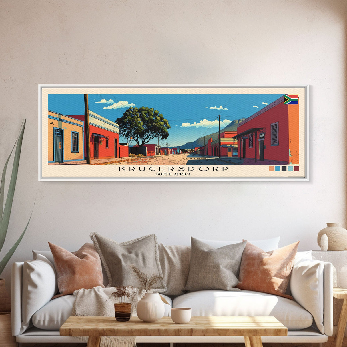 Krugersdorp, South Africa Panoramic Canvas Print, Krugersdorp, South Africa Painting, South Africa Art, Krugersdorp Travel Poster, Travel Art, Guest Room Painting