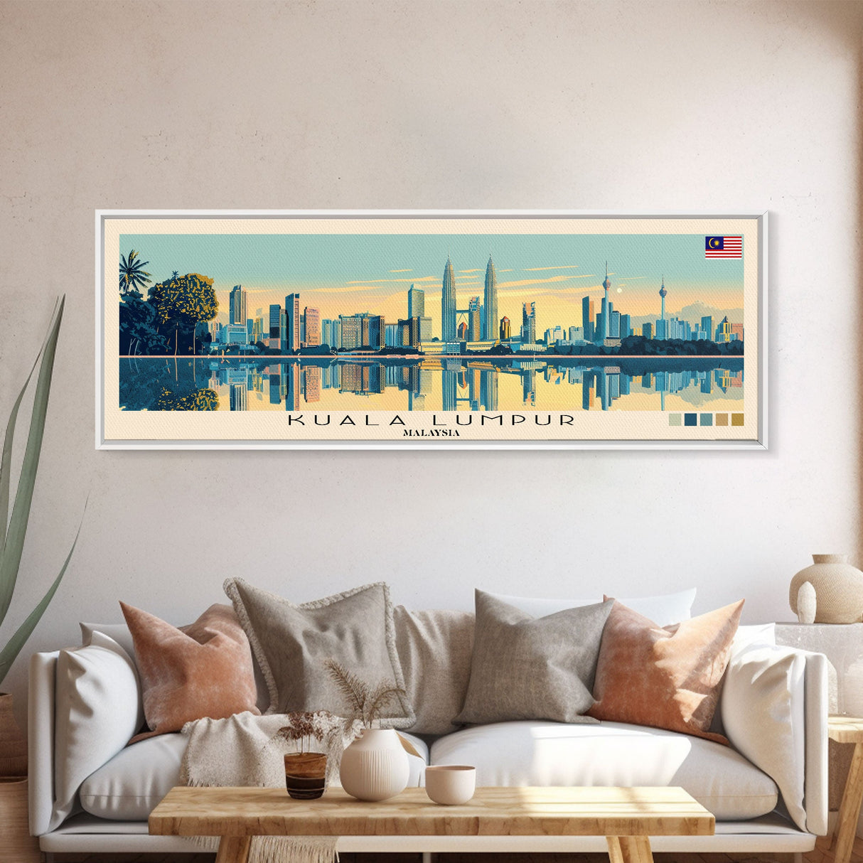 Kuala Lumpur, Malaysia Panoramic Canvas Print, Kuala Lumpur, Malaysia Painting, Malaysia Art, Kuala Lumpur Travel Poster, Travel Art, Guest Room Painting