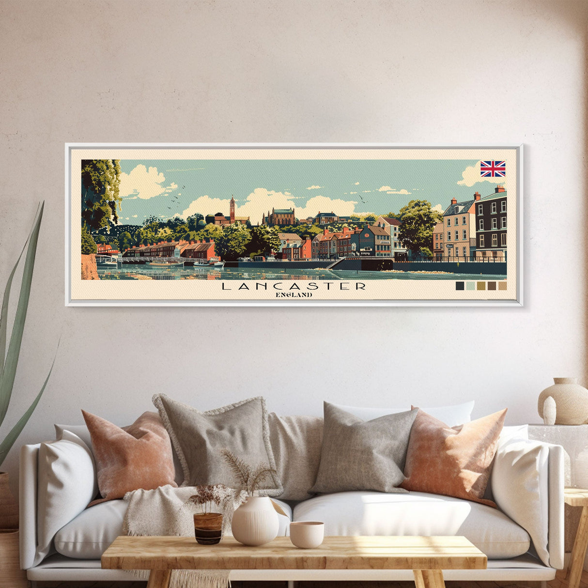 Lancaster, England Panoramic Canvas Print, Lancaster, England Painting, England Art, Lancaster Travel Poster, Travel Art, Guest Room Painting