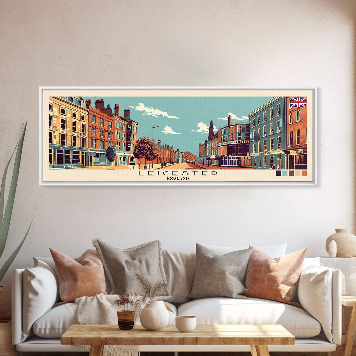 Leicester, England Panoramic Canvas Print, Leicester, England Painting, England Art, Leicester Travel Poster, Travel Art, Guest Room Painting