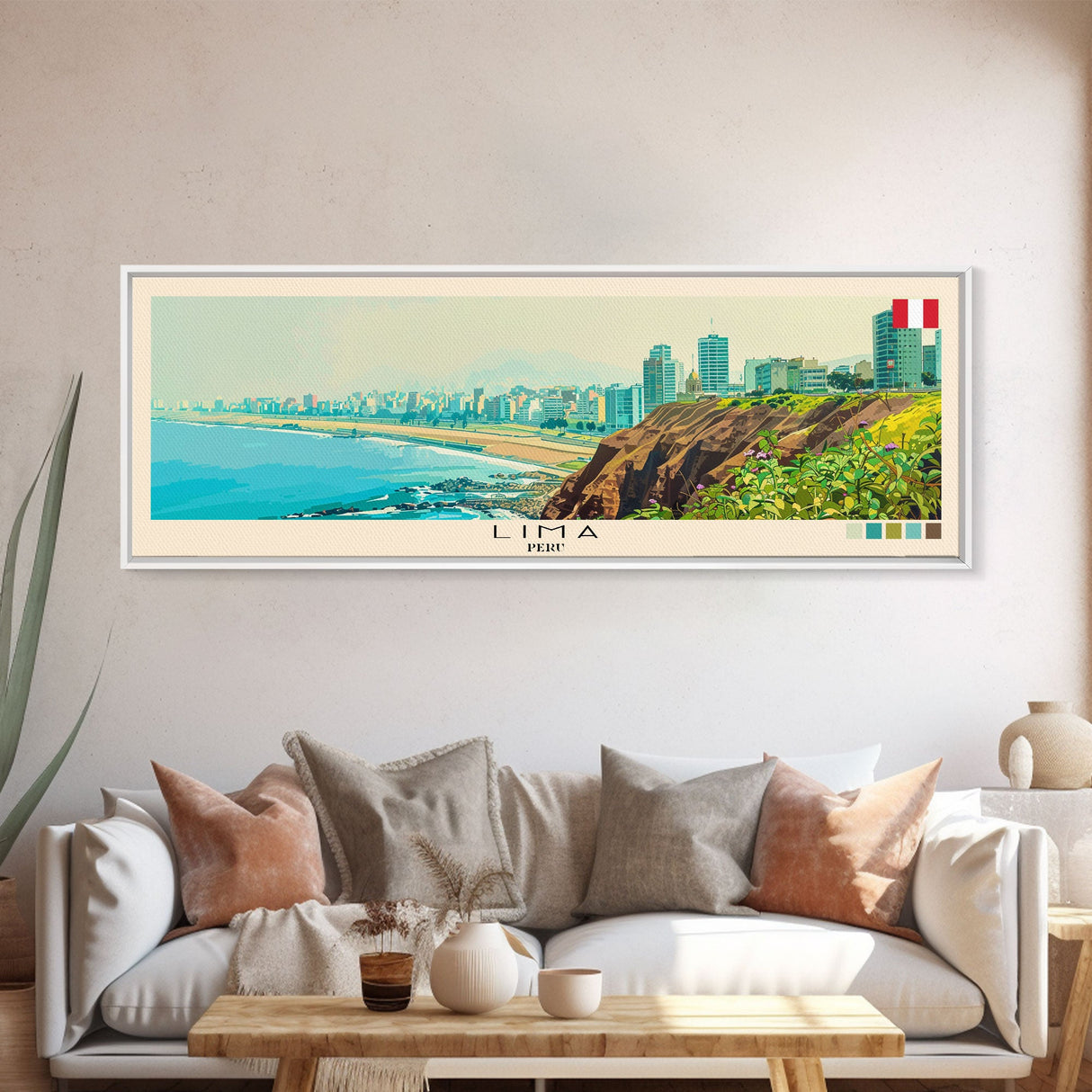 Lima, Peru Panoramic Canvas Print, Lima, Peru Painting, Peru Art, Lima Travel Poster, Travel Art, Guest Room Painting